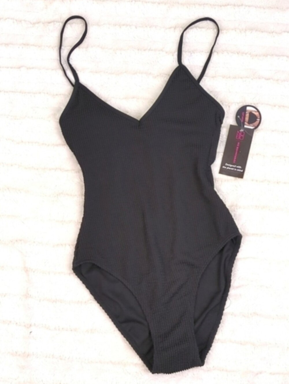 No Boundaries Juniors One Piece Black Crinkle Textured Swimsuit NWT - Picture 4 of 12